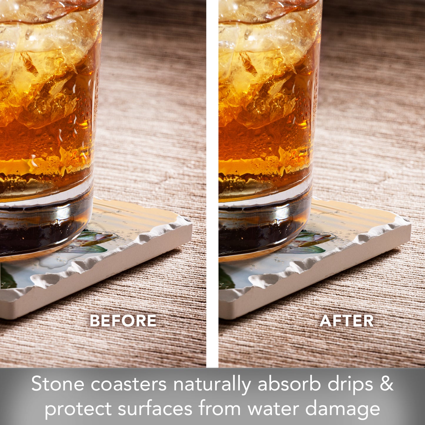 Thirstystone Bass Eruption 4-Pack Tumbled Tile Stone Coasters 4" Square Manufactured in the USA