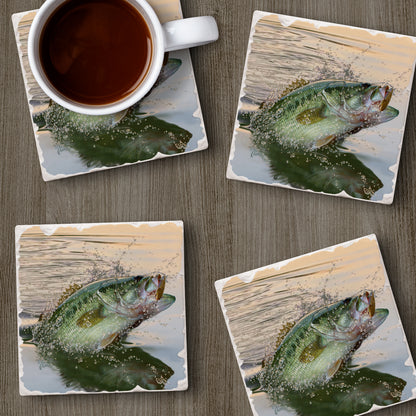 Thirstystone Bass Eruption 4-Pack Tumbled Tile Stone Coasters 4" Square Manufactured in the USA