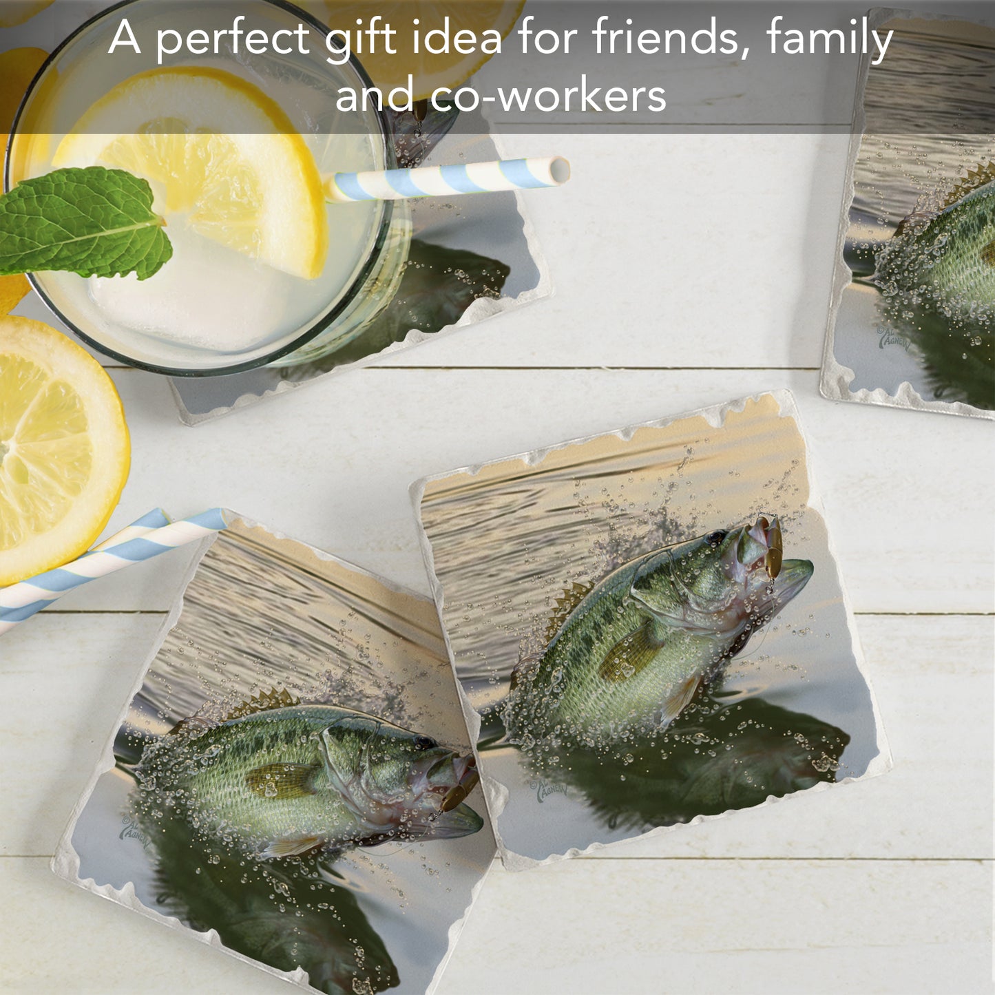 Thirstystone Bass Eruption 4-Pack Tumbled Tile Stone Coasters 4" Square Manufactured in the USA