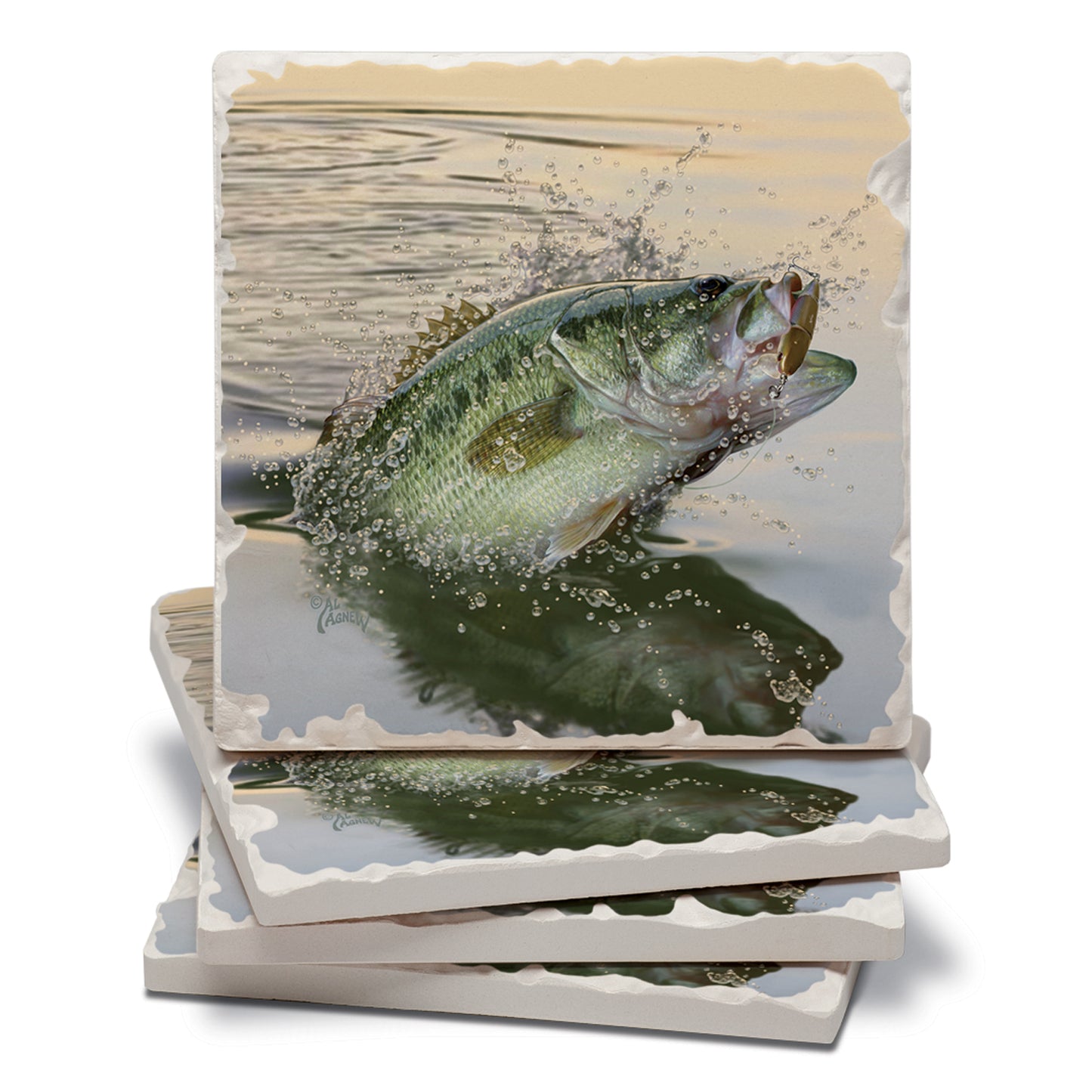 Thirstystone Bass Eruption 4-Pack Tumbled Tile Stone Coasters 4" Square Manufactured in the USA