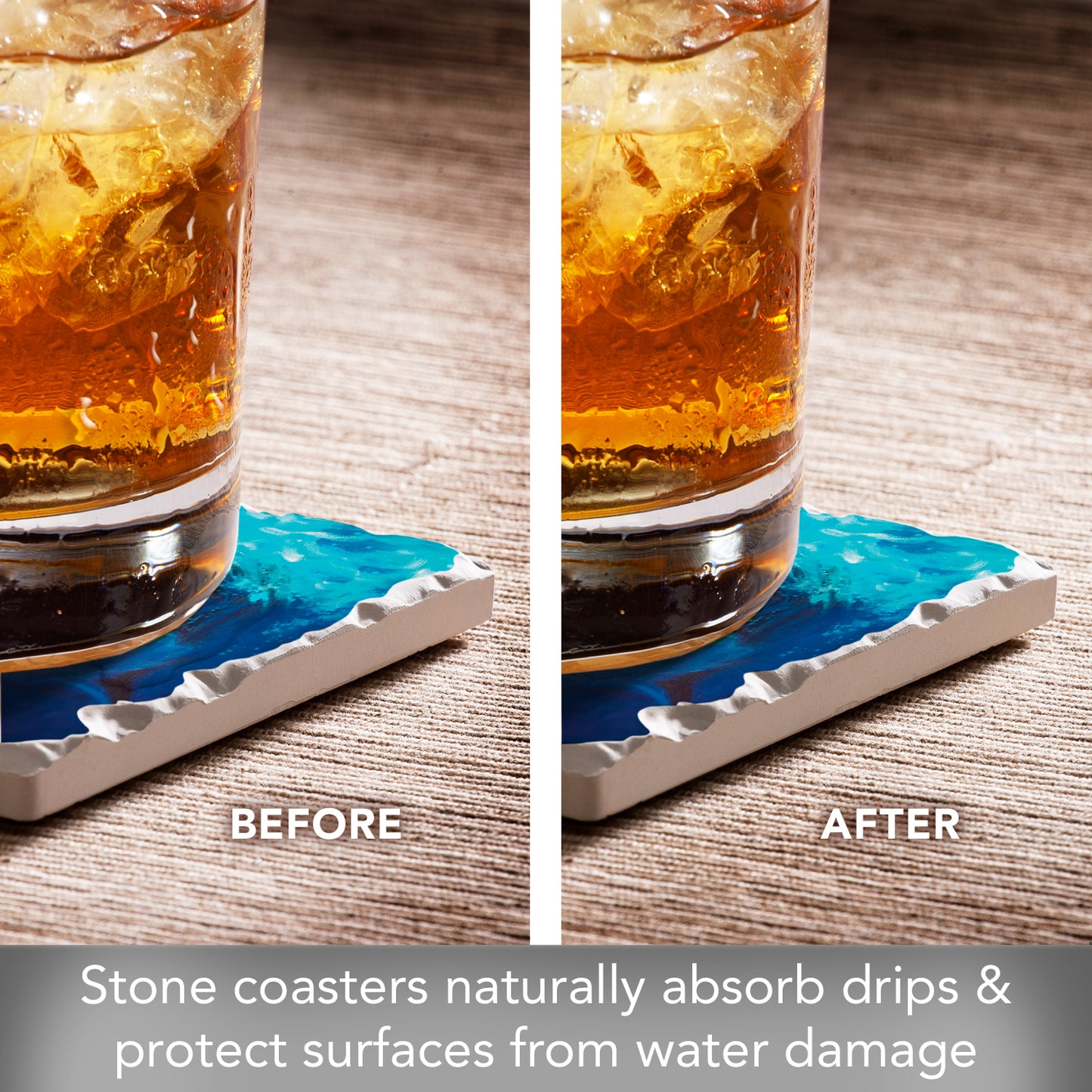 Thirstystone Deep Blue Shark 4 Pack Tumbled Tile Stone Coasters 4" Square Manufactured in the USA