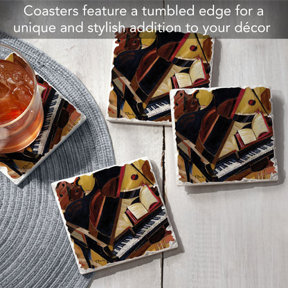 Thirstystone Abstract Piano 4-Pack Tumbled Tile Stone Coasters 4" Square Manufactured in the USA