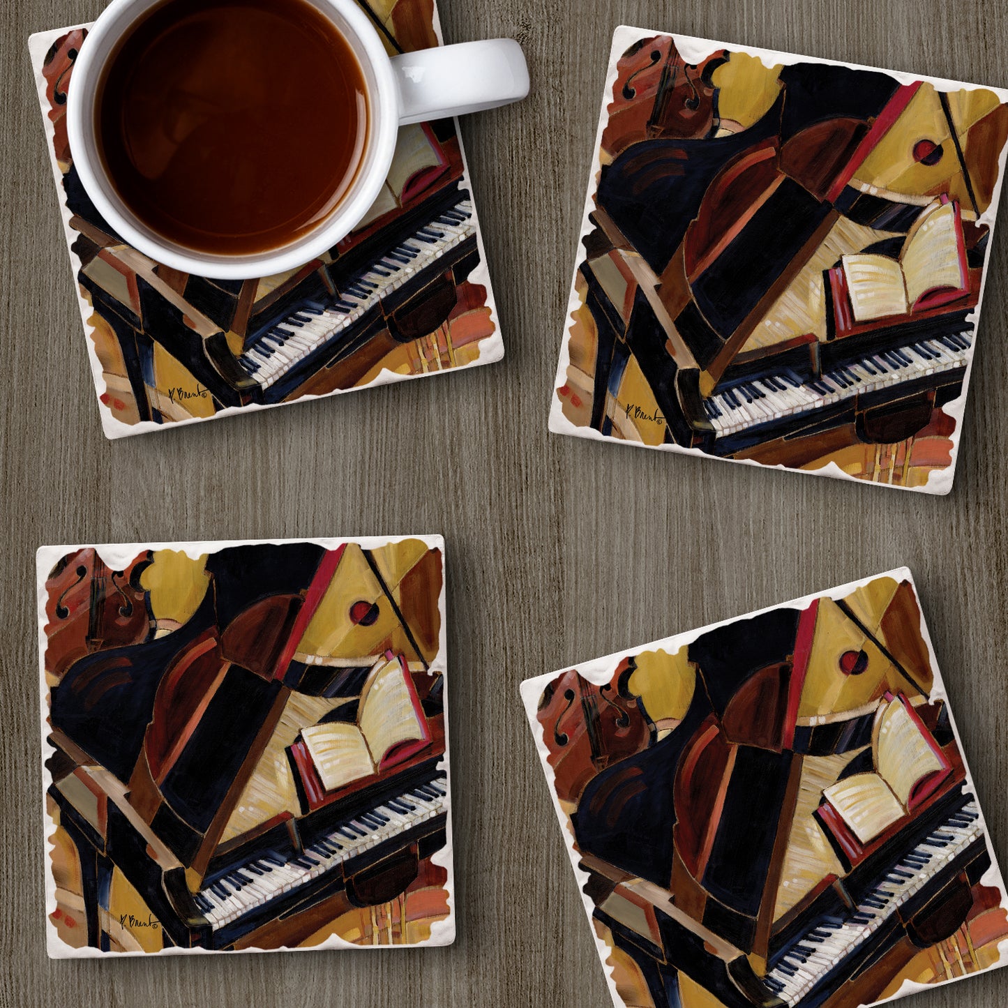 Thirstystone Abstract Piano 4-Pack Tumbled Tile Stone Coasters 4" Square Manufactured in the USA
