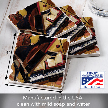 Thirstystone Abstract Piano 4-Pack Tumbled Tile Stone Coasters 4" Square Manufactured in the USA