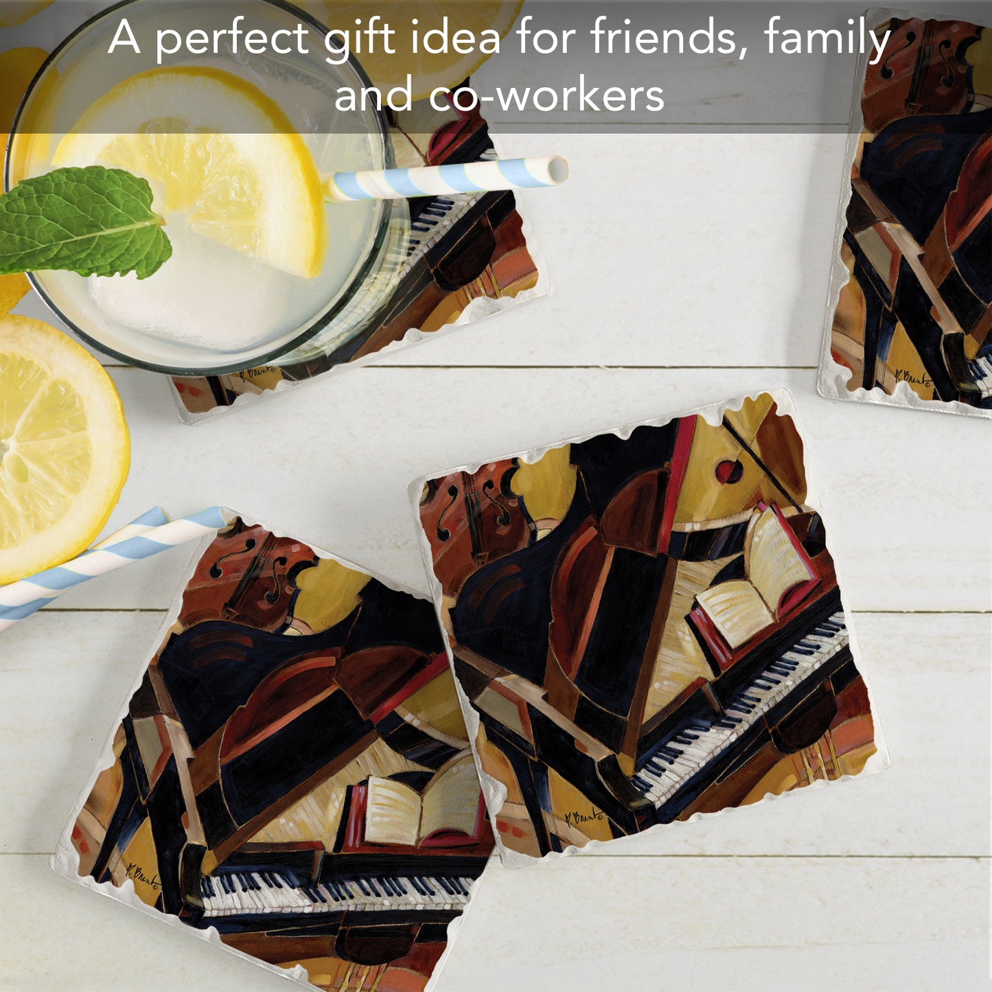 Thirstystone Abstract Piano 4-Pack Tumbled Tile Stone Coasters 4" Square Manufactured in the USA