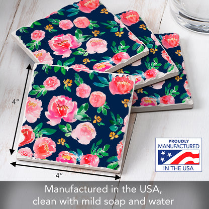 Thirstystone Spring Garden Floral 4 Pack Tumbled Tile Stone Coasters 4" Square Manufactured in the USA