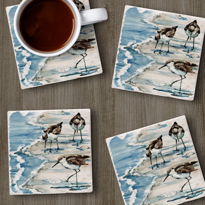 Thirstystone Rockhampton Sandpipers 4 Pack Tumbled Tile Stone Coasters 4" Square Manufactured in the USA