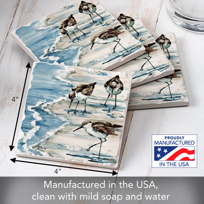 Thirstystone Rockhampton Sandpipers 4 Pack Tumbled Tile Stone Coasters 4" Square Manufactured in the USA