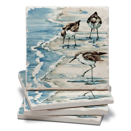Thirstystone Rockhampton Sandpipers 4 Pack Tumbled Tile Stone Coasters 4" Square Manufactured in the USA
