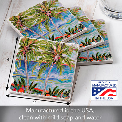 Thirstystone Tropical Vibes 4 Pack Tumbled Tile Stone Coasters 4" Square Manufactured in the USA