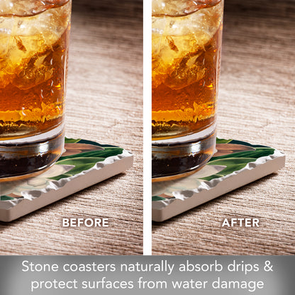Thirstystone Magnolia Blossoms 4 Pack Tumbled Tile Stone Coasters 4" Square Manufactured in the USA