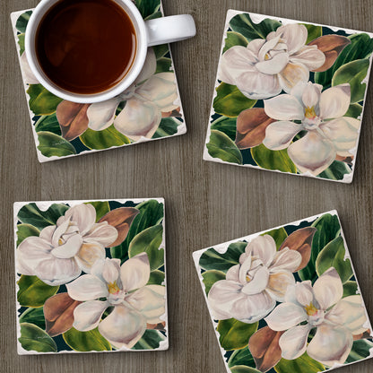 Thirstystone Magnolia Blossoms 4 Pack Tumbled Tile Stone Coasters 4" Square Manufactured in the USA