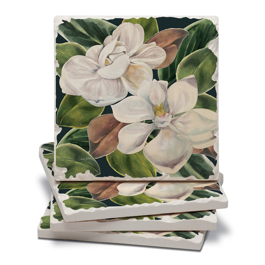 Thirstystone Magnolia Blossoms 4 Pack Tumbled Tile Stone Coasters 4" Square Manufactured in the USA