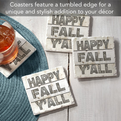 Thirstystone Happy Fall Y'all 4-Pack Tumbled Tile Stone Coasters 4" Square Manufactured in The USA