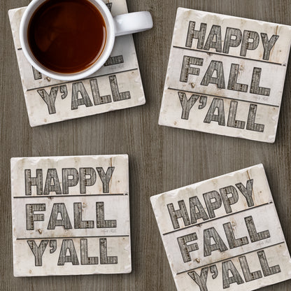 Thirstystone Happy Fall Y'all 4-Pack Tumbled Tile Stone Coasters 4" Square Manufactured in The USA