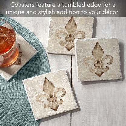 Thirstystone Deco Fleur 4 Pack Tumbled Tile Stone Coasters 4" Square Manufactured in the USA