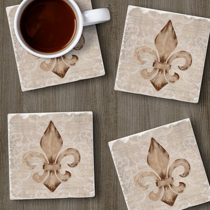 Thirstystone Deco Fleur 4 Pack Tumbled Tile Stone Coasters 4" Square Manufactured in the USA