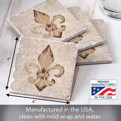 Thirstystone Deco Fleur 4 Pack Tumbled Tile Stone Coasters 4" Square Manufactured in the USA
