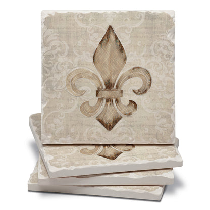 Thirstystone Deco Fleur 4 Pack Tumbled Tile Stone Coasters 4" Square Manufactured in the USA