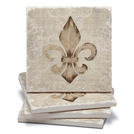 Thirstystone Deco Fleur 4 Pack Tumbled Tile Stone Coasters 4" Square Manufactured in the USA