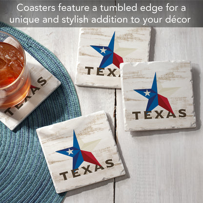 Thirstystone Texas Star 4 Pack Tumbled Tile Stone Coasters 4" Square Manufactured in The USA