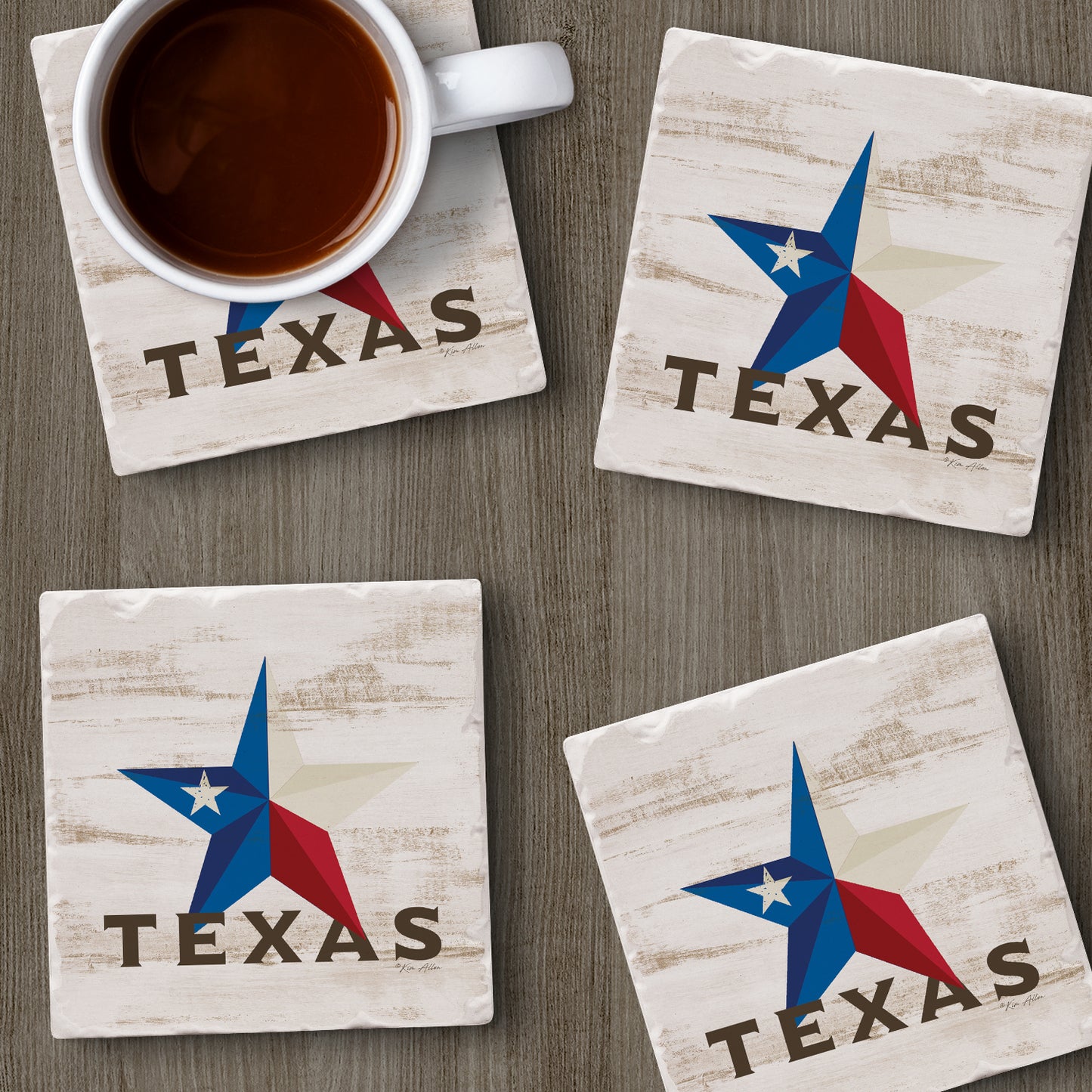 Thirstystone Texas Star 4 Pack Tumbled Tile Stone Coasters 4" Square Manufactured in The USA