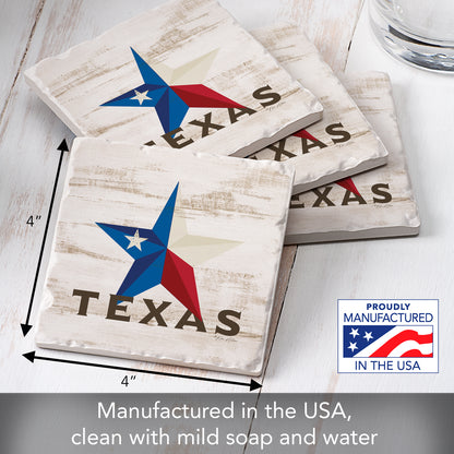 Thirstystone Texas Star 4 Pack Tumbled Tile Stone Coasters 4" Square Manufactured in The USA