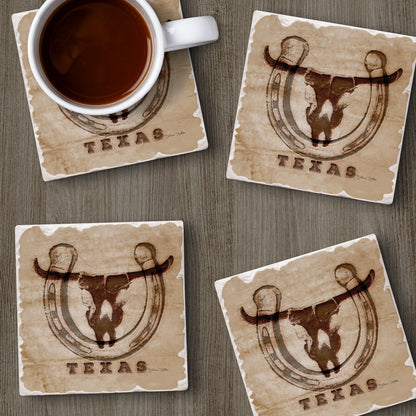 Thirstystone Western Skull 4 Pack Tumbled Tile Stone Coasters 4" Square Manufactured in the USA