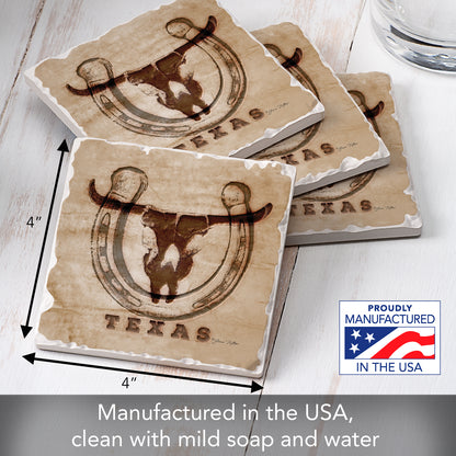 Thirstystone Western Skull 4 Pack Tumbled Tile Stone Coasters 4" Square Manufactured in the USA