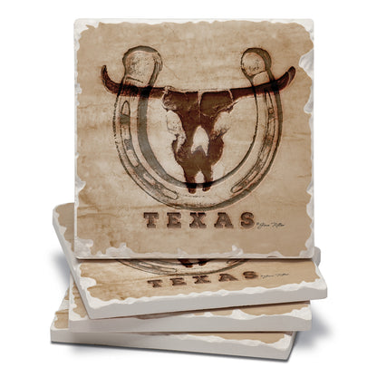 Thirstystone Western Skull 4 Pack Tumbled Tile Stone Coasters 4" Square Manufactured in the USA