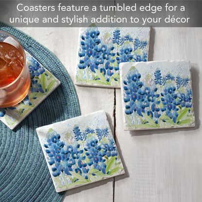 Thirstystone Bluebonnets 4 Pack Tumbled Tile Stone Coasters 4" Square Manufactured in the USA