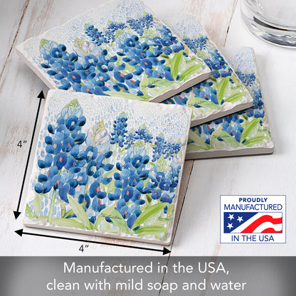 Thirstystone Bluebonnets 4 Pack Tumbled Tile Stone Coasters 4" Square Manufactured in the USA