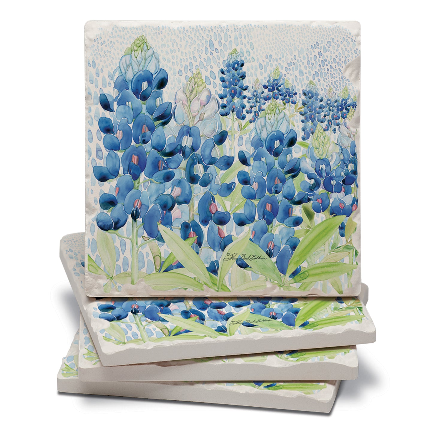 Thirstystone Bluebonnets 4 Pack Tumbled Tile Stone Coasters 4" Square Manufactured in the USA
