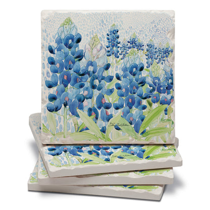 Thirstystone Bluebonnets 4 Pack Tumbled Tile Stone Coasters 4" Square Manufactured in the USA