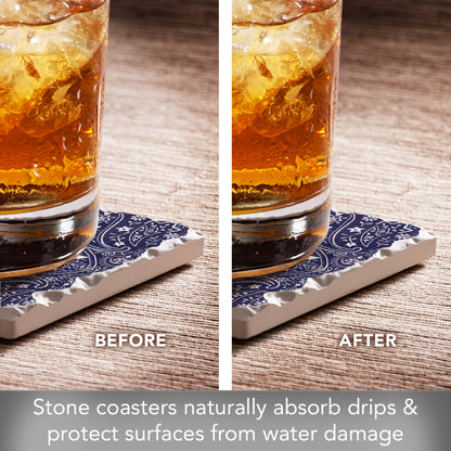 Thirstystone Blue Bandana Star 4-Pack Tumbled Tile Stone Coasters 4" Square Manufactured in the USA