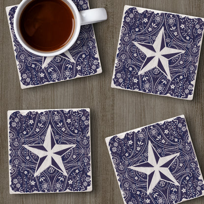 Thirstystone Blue Bandana Star 4-Pack Tumbled Tile Stone Coasters 4" Square Manufactured in the USA