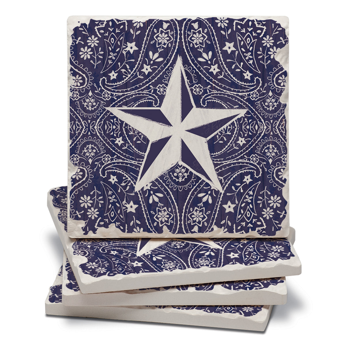Thirstystone Blue Bandana Star 4-Pack Tumbled Tile Stone Coasters 4" Square Manufactured in the USA
