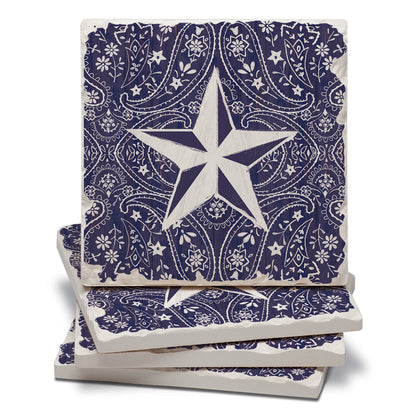 Thirstystone Blue Bandana Star 4-Pack Tumbled Tile Stone Coasters 4" Square Manufactured in the USA