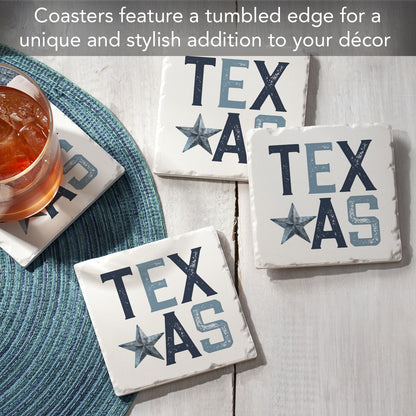 Thirstystone Patriotic Texas 4-Pack Tumbled Tile Stone Coasters 4" Square Manufactured in the USA
