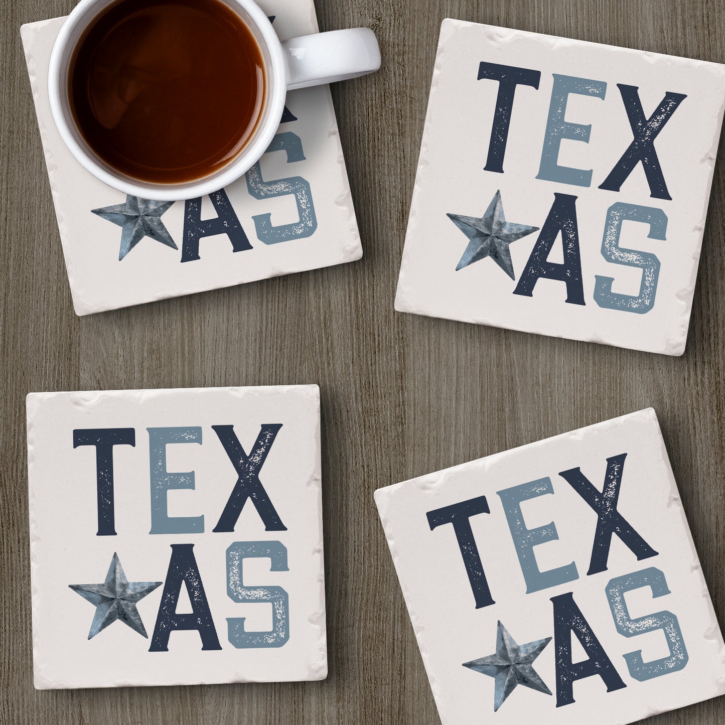 Thirstystone Patriotic Texas 4-Pack Tumbled Tile Stone Coasters 4" Square Manufactured in the USA