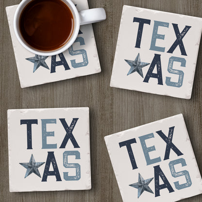 Thirstystone Patriotic Texas 4-Pack Tumbled Tile Stone Coasters 4" Square Manufactured in the USA