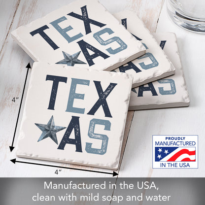 Thirstystone Patriotic Texas 4-Pack Tumbled Tile Stone Coasters 4" Square Manufactured in the USA