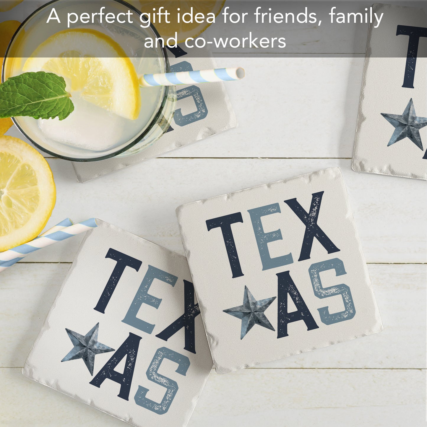 Thirstystone Patriotic Texas 4-Pack Tumbled Tile Stone Coasters 4" Square Manufactured in the USA