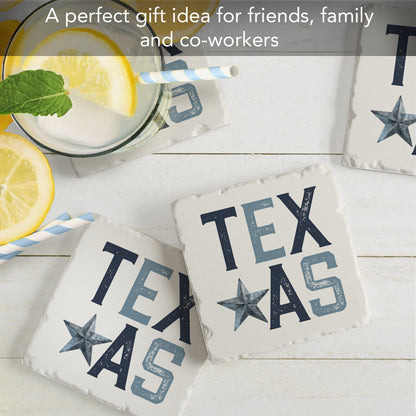 Thirstystone Patriotic Texas 4-Pack Tumbled Tile Stone Coasters 4" Square Manufactured in the USA
