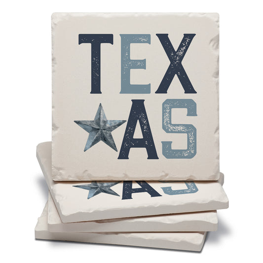 Thirstystone Patriotic Texas 4-Pack Tumbled Tile Stone Coasters 4" Square Manufactured in the USA