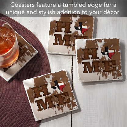 Thirstystone Texas Cowhide Home 4 Pack Tumbled Tile Stone Coasters 4" Square Manufactured in the USA