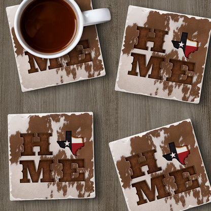 Thirstystone Texas Cowhide Home 4 Pack Tumbled Tile Stone Coasters 4" Square Manufactured in the USA