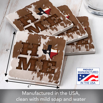 Thirstystone Texas Cowhide Home 4 Pack Tumbled Tile Stone Coasters 4" Square Manufactured in the USA