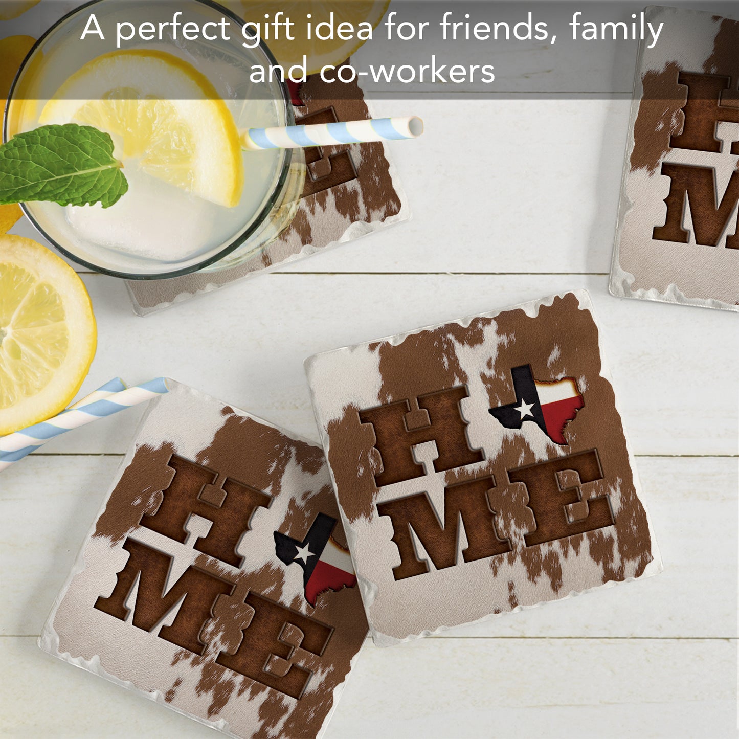 Thirstystone Texas Cowhide Home 4 Pack Tumbled Tile Stone Coasters 4" Square Manufactured in the USA