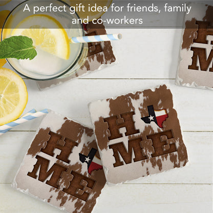 Thirstystone Texas Cowhide Home 4 Pack Tumbled Tile Stone Coasters 4" Square Manufactured in the USA